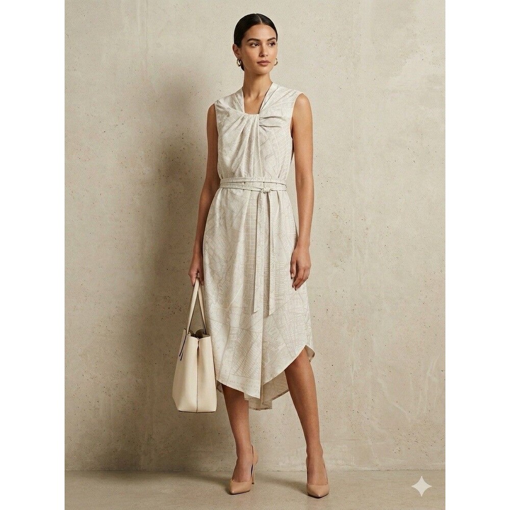 MM Lafleur Cream Sleeveless Twist-Neck Asymmetrical Dress